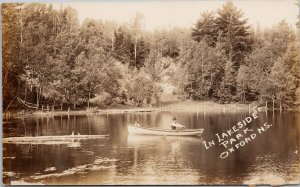 Oxford Nova Scotia Lakeside Park Man Child Boat Unused NS RPPC Postcard E79