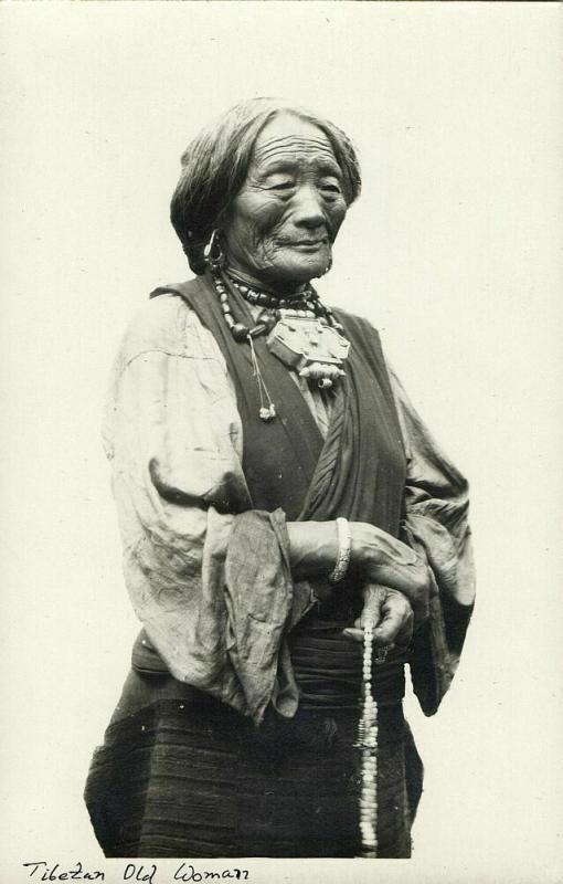 tibet thibet, Old Native Tibetan Woman, Jewelry Necklace (1930s) RPPC Postcard