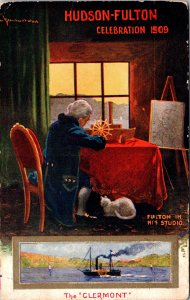 Postcard Hudson-Fulton Celebration 1909 Fulton in His Studio The Clermont