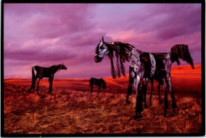 Bleu Horses metal art by Jim Dolan Wheat MT Farms Three Forks Montana Postcard