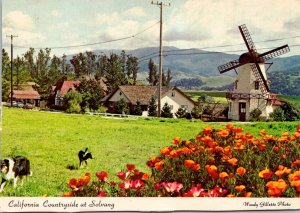 California Countryside At Solvang With Windmill