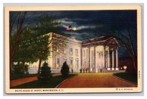 Vintage 1940s Postcard White House at NIght, Washington, District of Columbia