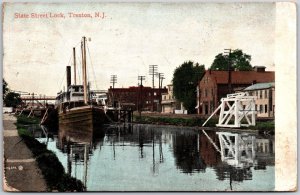 1907 State Street Lock Trenton New Jersey Boat Leaving The Dock Posted Postcard