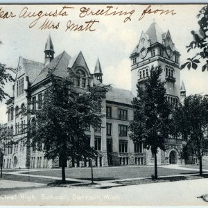 1904 Detroit, MI Rotograph Central High School Building UDB Postcard Sol Art A21