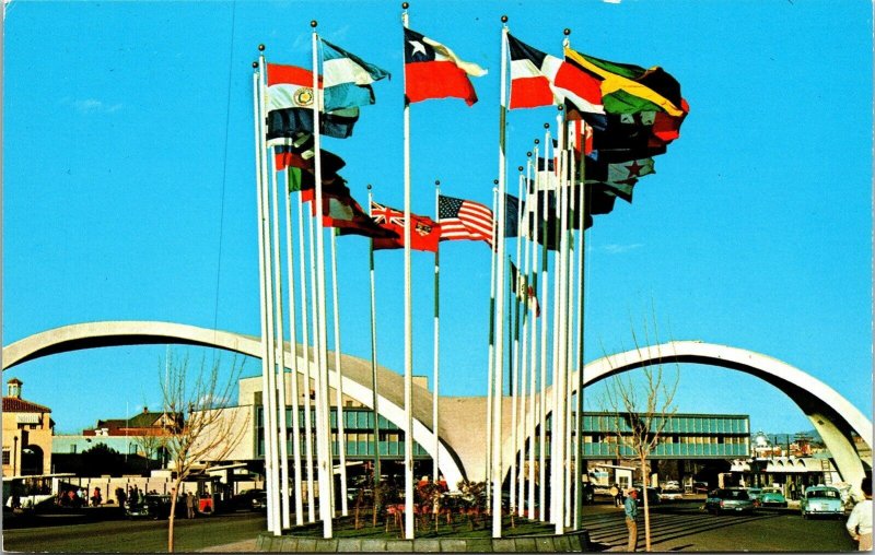 Ave Flags Twin Spans Immigartion Station Mexico US Nogales Sonora VTG Postcard 