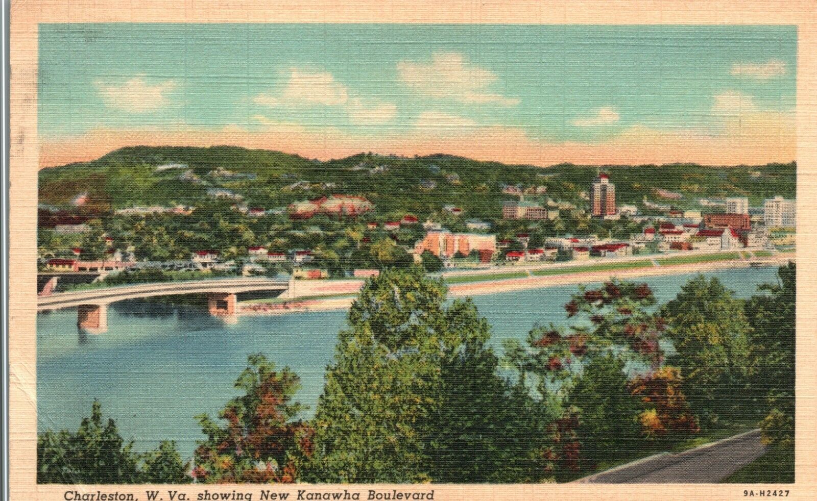 Vintage Postcard 1930's Showing New Kanawha Boulevard Charleston West