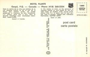 GASPE, Quebec Canada   MOTEL PLANTE  Multi w/Interior  ROADSIDE Chrome Postcard