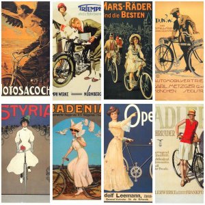 Lot of 8 modern postcards motorcycles & bicycles advertising posters