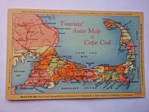 Postcard- Tourist's Map of Cape Cod in MA.