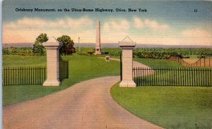 1940s Oriskany Monument on the Utica-Rome Highway Utica NY Postcard