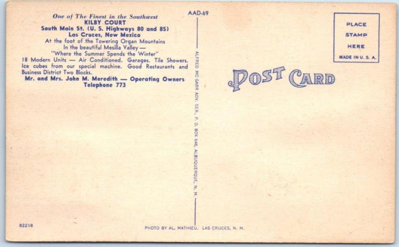 LAS CRUCES, New Mexico NM  Roadside  KILBY KOURT  c1940s Linen  Postcard
