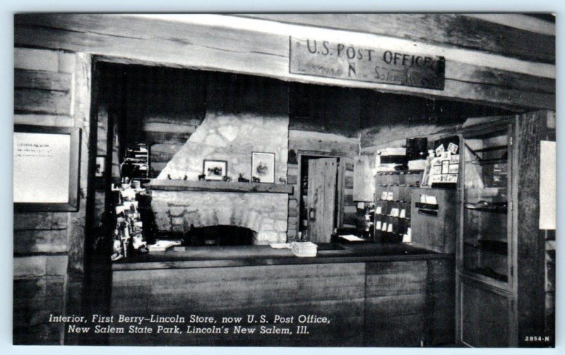 2 Postcards NEW SALEM, Illinois IL~ Interior/Exterior BERRY LINCOLN STORE c1940s