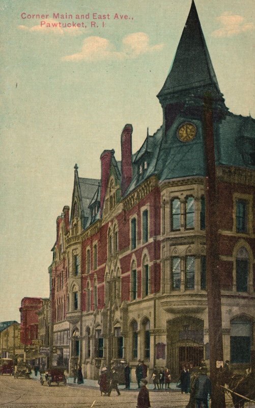 Vintage Postcard Corner Main Street and East Avenue Pawtucket Rhode Island R.I.