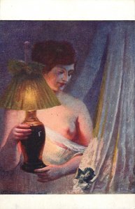 Fine art vintage postcard Salon Paris E. Rosset-Granger - Under the lamp