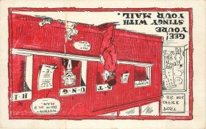 1910 Dog Stingy mail post office Comic Humor artist impression Postcard 22-7503