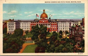 View Boston Common State House Massachusetts MA Flags High View Postcard WOB PM 