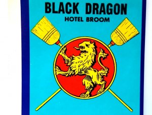 Black Dragon Hotel Broom Label Broomstick Original UNUSED Lithograph Vintage