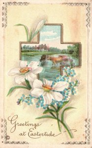 Vintage Postcard 1910's Greetings For A Friend at Eastertide Spring Flower