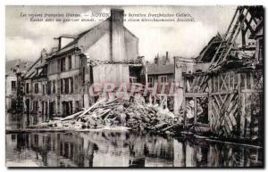 Postcard Ancient Ruins Noyon in an area flooded Army