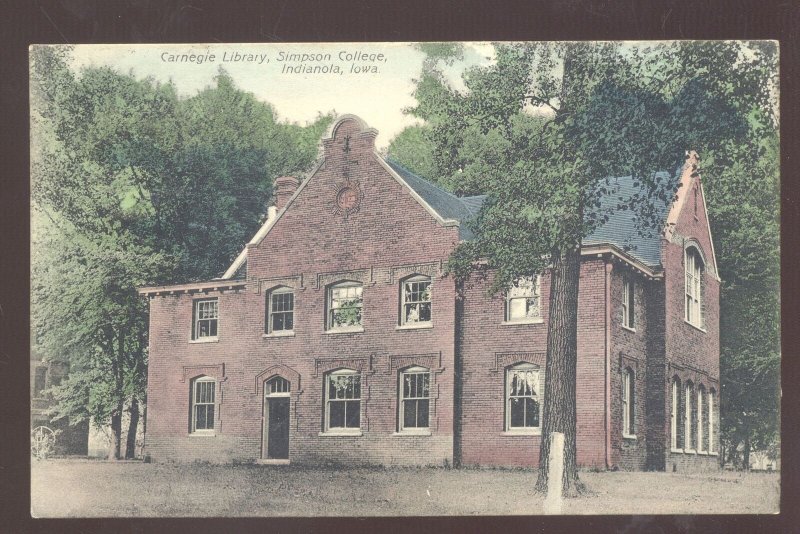 INDIANOLA IOWA SIMPSON COLLEGE CARNEGIE LIBRARY VINTAGE POSTCARD 1908