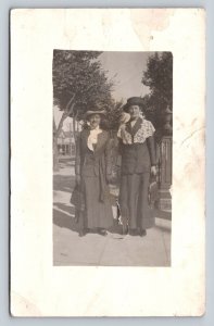 RPPC Two Women in Vintage Dress & Hats AZO 1904-1918 ANTIQUE Postcard 1343