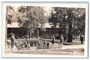 1928 Hotel Swimming Pool Children Wawana Yosemite Park CA RPPC Photo Postcard