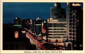 Florida Miami Beach Hotel Row At Night
