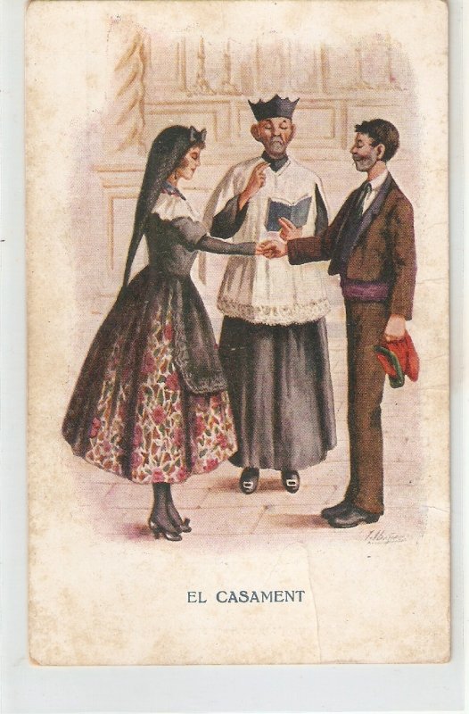 J. Ibañez. Caricature. The Marriage. El Casament Vintage Spanish postcard