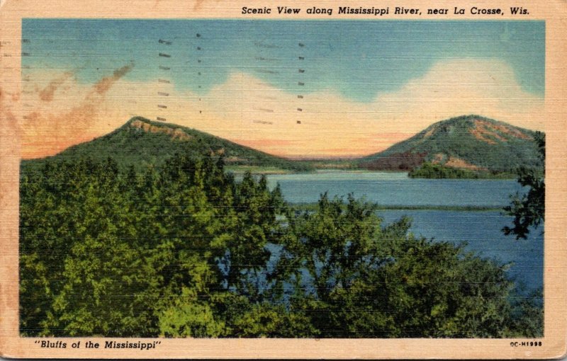 Wisconsin La Crosse Scenic View Along Mississippi River 1951 Curteich