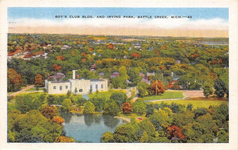 Battle Creek Michigan~Boy's Club Building & Irving Park Aerial View~1949 Pc