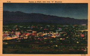 Vintage Postcard 1930's Tucson At Night Seen From A Mountain Tucson Arizona