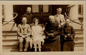 RPPC Father Flanagan with Other Clergy Priests Man Woman Boy Photo Postcard U19