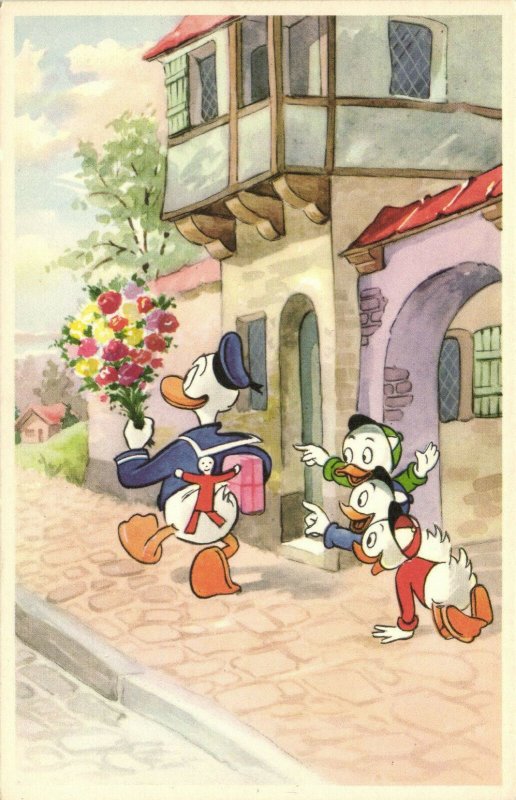 PC DISNEY, DONALD DUCK, HUEY, DEWEY AND LOUIE, Vintage Postcard (b27829)