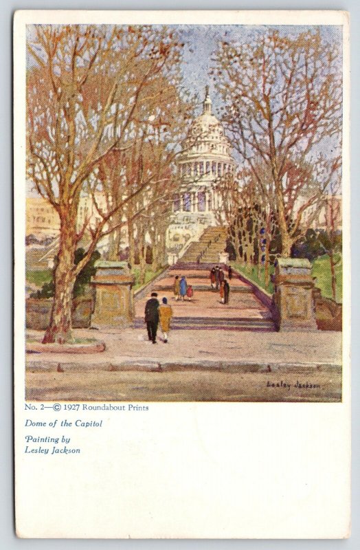 Washington DC~Dome of the Capitol~Lesley Jackson Artist Signed~1927 Postcard 