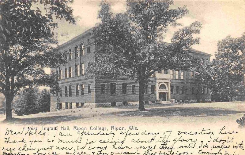 Ingram Hall Ripon College Ripon Wisconsin 1905c Rotograph postcard