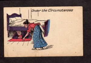 Woman with Rolling Pin attacking Man Hiding Under Bed Comic Postcard