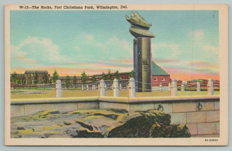 Wilmington Delaware~The Rocks Fort Christiana Park~1940s Linen Postcard