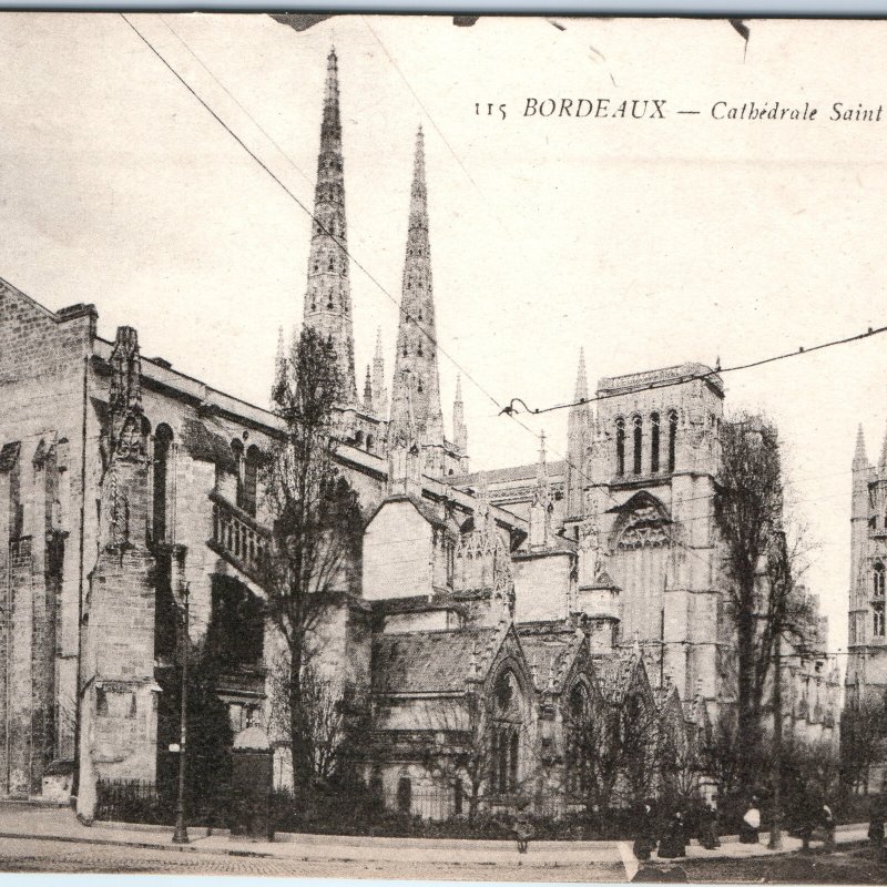 c1900s Bordeaux, France St. Andre Cathedral Gothic Spires Streets Carriages A357