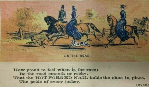 Victorian Trade Card Putnam Nail On The Road Horses Dogs Poem