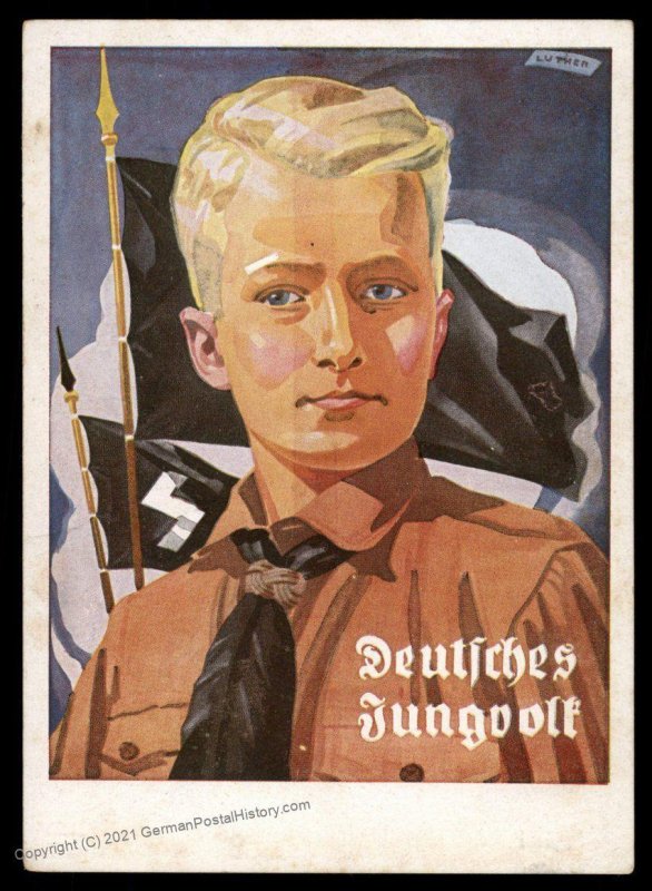 3rd Reich Germany Hitler Youth HJ Nuernberg Cachet Propaganda Card UNUSED 99501