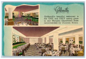 Memphis Tennessee Postcard Goldsmith's Restaurant Dining Interior Scene c1940's