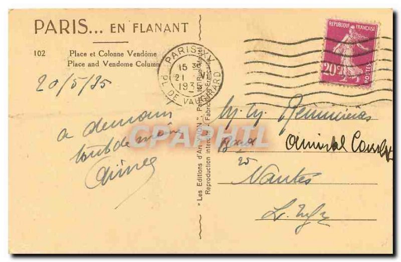 Old Postcard Paris while strolling Place Vendome Column and