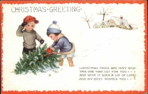 Whitney Christmas Cute Kids Children with Tree Vintage Postcard