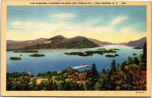 Postcard NY Lake George The Narrows Hundred Islands and Tongue Mountain