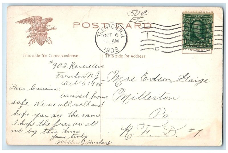 1908 Presbyterian Church Organized 1712 Trenton New Jersey NJ Posted Postcard