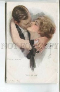 478149 Harrison FISHER Kiss Lovers BELLE Girl Alone at last postcard R&N #762