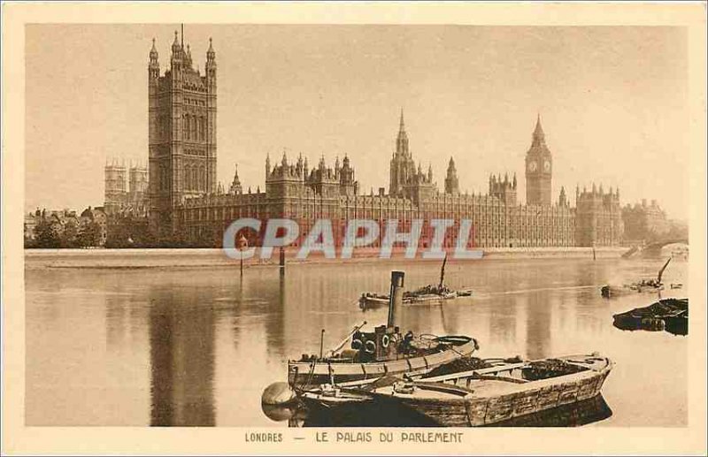 Old Postcard London Parliament Palace Boat