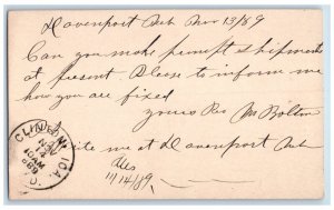1889 WJ Young & Co Davenport Nebraska NE Clinton IA Antique Postal Card 
