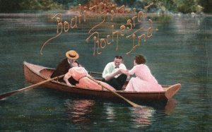 Vintage Postcard 1911 Boating In Rochester Indiana Lovers Couples Romance Love