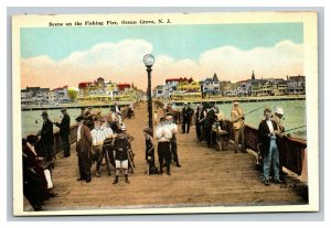 Vintage 1930's Colored Photo Postcard Fishing Pier Ocean Grove New Jersey